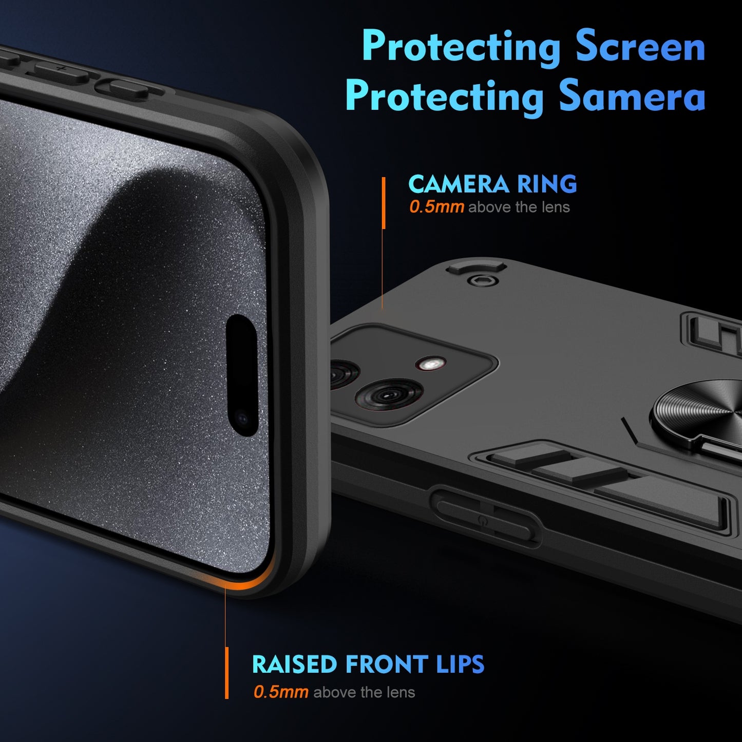Motorola Moto G84 Shockproof Metal Ring Holder Phone Case with 360 degrees Rotating Kickstand, Ultra Slim Protective Cover, Raised Camera Guard, PC Silicone Armour Shell, Anti-Scratch Back & Edge Protection