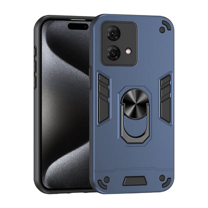 Motorola Moto G84 Shockproof Metal Ring Holder Phone Case with 360 degrees Rotating Kickstand, Ultra Slim Protective Cover, Raised Camera Guard, PC Silicone Armour Shell, Anti-Scratch Back & Edge Protection
