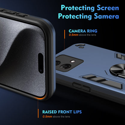 Motorola Moto G84 Shockproof Metal Ring Holder Phone Case with 360 degrees Rotating Kickstand, Ultra Slim Protective Cover, Raised Camera Guard, PC Silicone Armour Shell, Anti-Scratch Back & Edge Protection