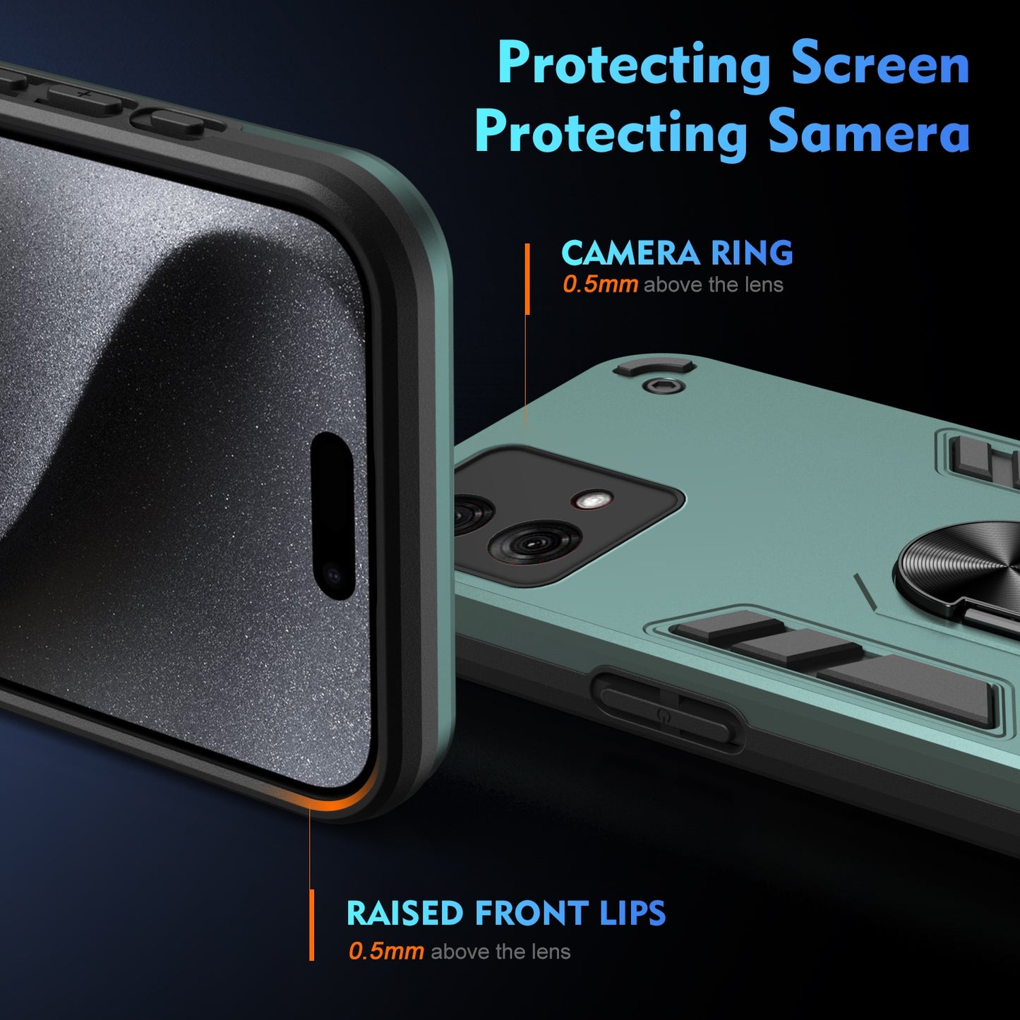 Motorola Moto G84 Shockproof Metal Ring Holder Phone Case with 360 degrees Rotating Kickstand, Ultra Slim Protective Cover, Raised Camera Guard, PC Silicone Armour Shell, Anti-Scratch Back & Edge Protection
