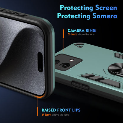 Motorola Moto G84 Shockproof Metal Ring Holder Phone Case with 360 degrees Rotating Kickstand, Ultra Slim Protective Cover, Raised Camera Guard, PC Silicone Armour Shell, Anti-Scratch Back & Edge Protection