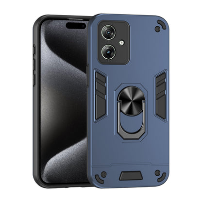 Motorola Moto G64 5G Shockproof Metal Ring Holder Phone Case with 360 degrees Rotating Kickstand, Ultra Slim Protective Cover, Raised Camera Guard, PC Silicone Armour Shell, Anti-Scratch Back & Edge Protection