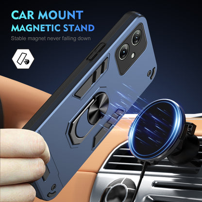 Motorola Moto G64 5G Shockproof Metal Ring Holder Phone Case with 360 degrees Rotating Kickstand, Ultra Slim Protective Cover, Raised Camera Guard, PC Silicone Armour Shell, Anti-Scratch Back & Edge Protection