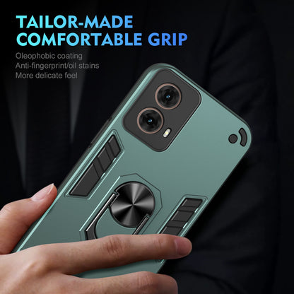 Motorola Moto G85 Shockproof Metal Ring Holder Phone Case with 360 degrees Rotating Kickstand, Ultra Slim Protective Cover, Raised Camera Guard, PC Silicone Armour Shell, Anti-Scratch Back & Edge Protection
