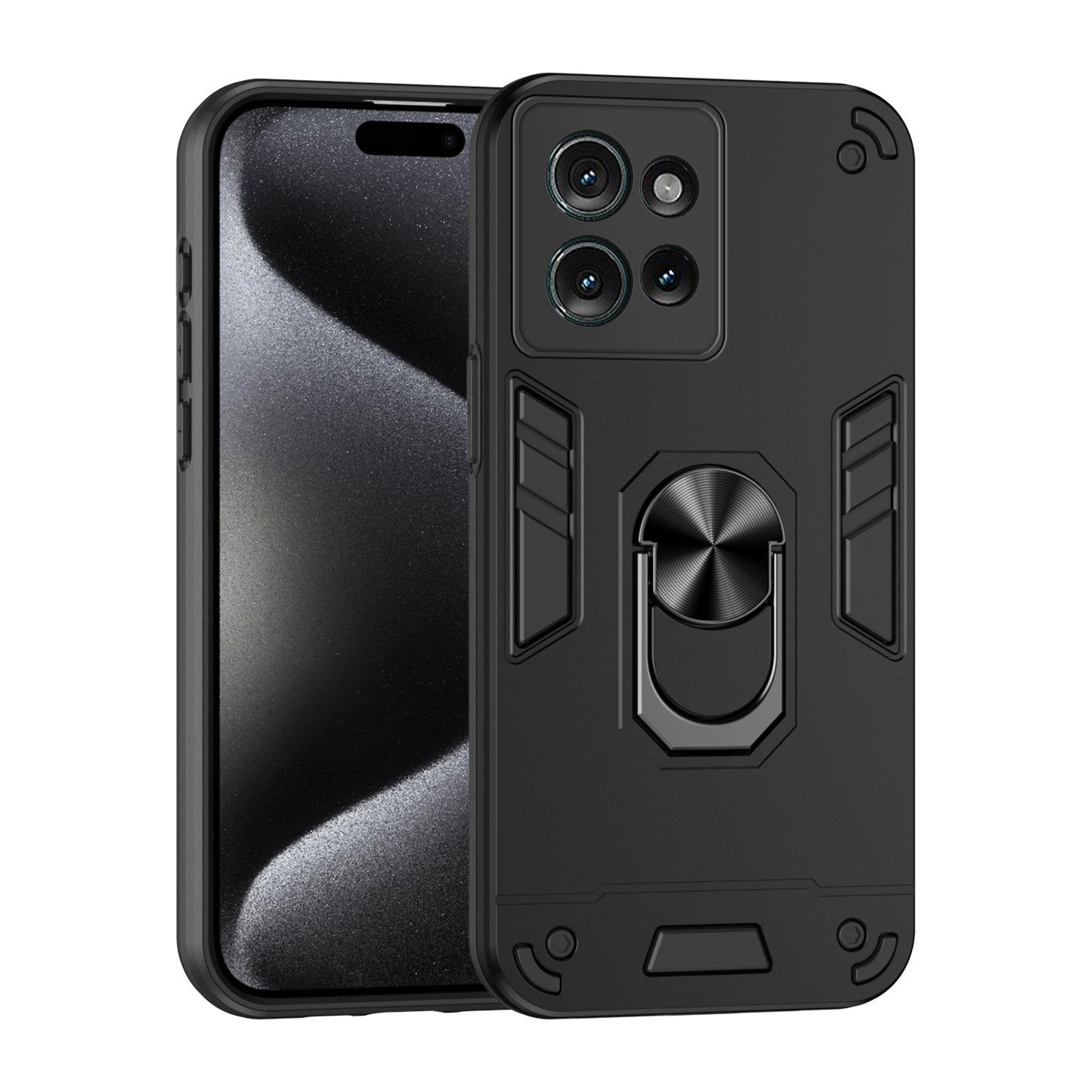 Motorola Edge 50 Shockproof Metal Ring Holder Phone Case with 360 degrees Rotating Kickstand, Ultra Slim Protective Cover, Raised Camera Guard, PC Silicone Armour Shell, Anti-Scratch Back & Edge Protection