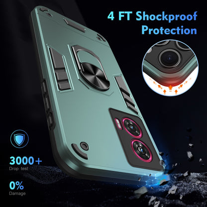 Motorola Edge 50 Fusion Shockproof Metal Ring Holder Phone Case with 360 degrees Rotating Kickstand, Ultra Slim Protective Cover, Raised Camera Guard, PC Silicone Armour Shell, Anti-Scratch Back & Edge Protection
