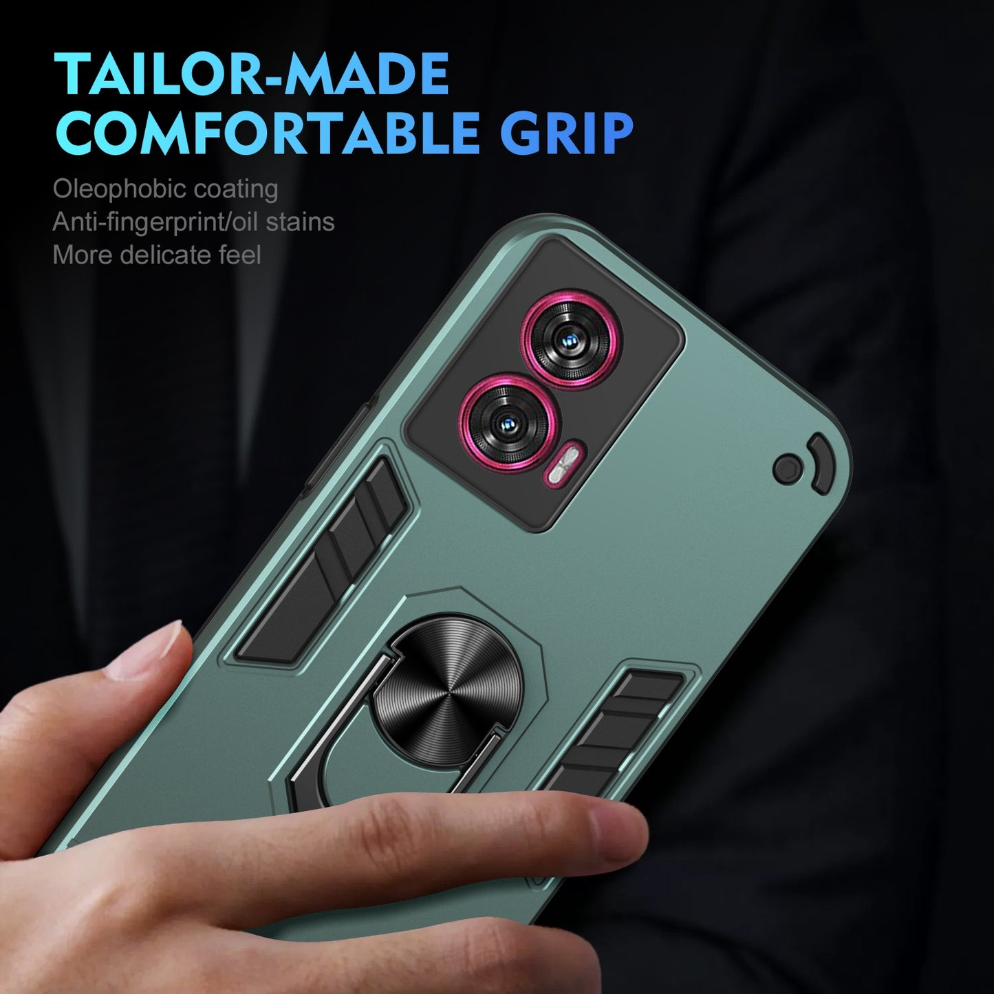 Motorola Edge 50 Fusion Shockproof Metal Ring Holder Phone Case with 360 degrees Rotating Kickstand, Ultra Slim Protective Cover, Raised Camera Guard, PC Silicone Armour Shell, Anti-Scratch Back & Edge Protection