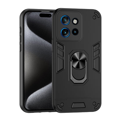 Motorola Edge 50 Neo Shockproof Metal Ring Holder Phone Case with 360 degrees Rotating Kickstand, Ultra Slim Protective Cover, Raised Camera Guard, PC Silicone Armour Shell, Anti-Scratch Back & Edge Protection