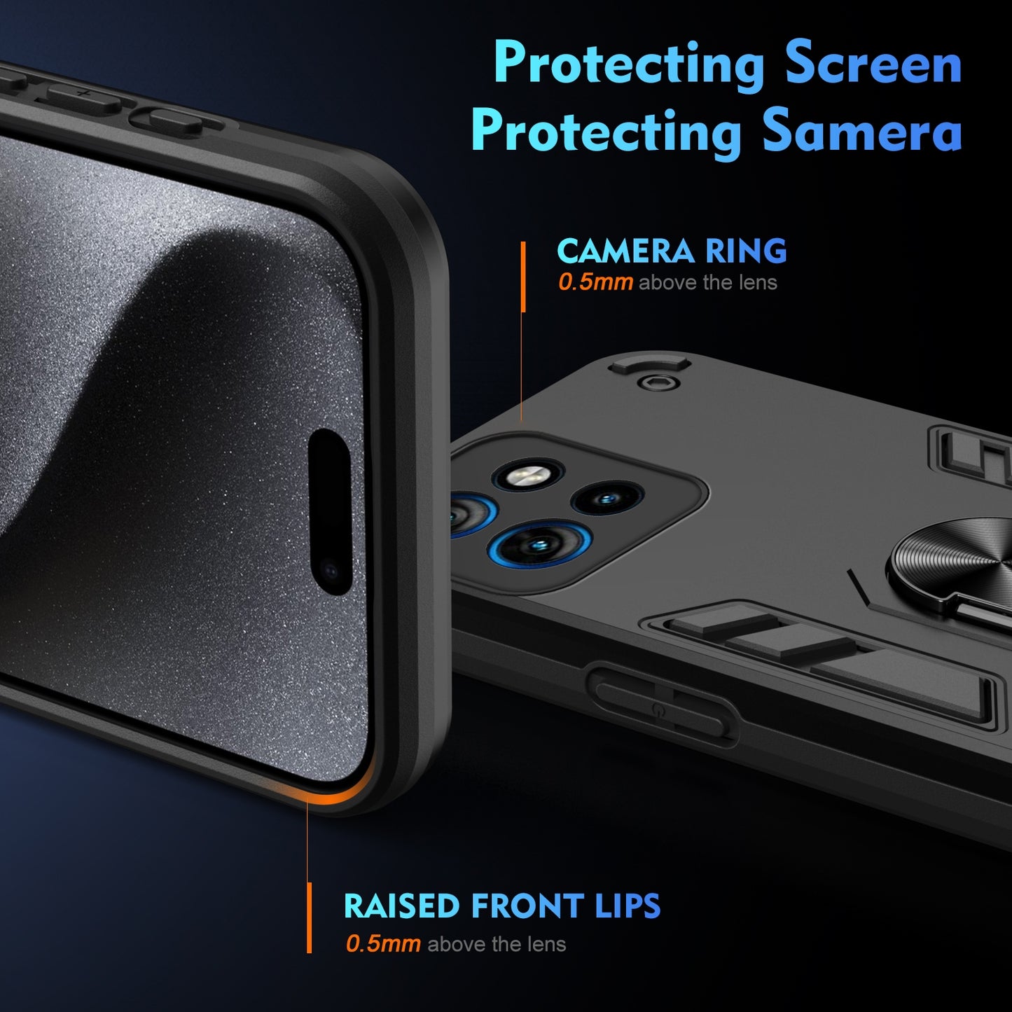 Motorola Edge 50 Neo Shockproof Metal Ring Holder Phone Case with 360 degrees Rotating Kickstand, Ultra Slim Protective Cover, Raised Camera Guard, PC Silicone Armour Shell, Anti-Scratch Back & Edge Protection