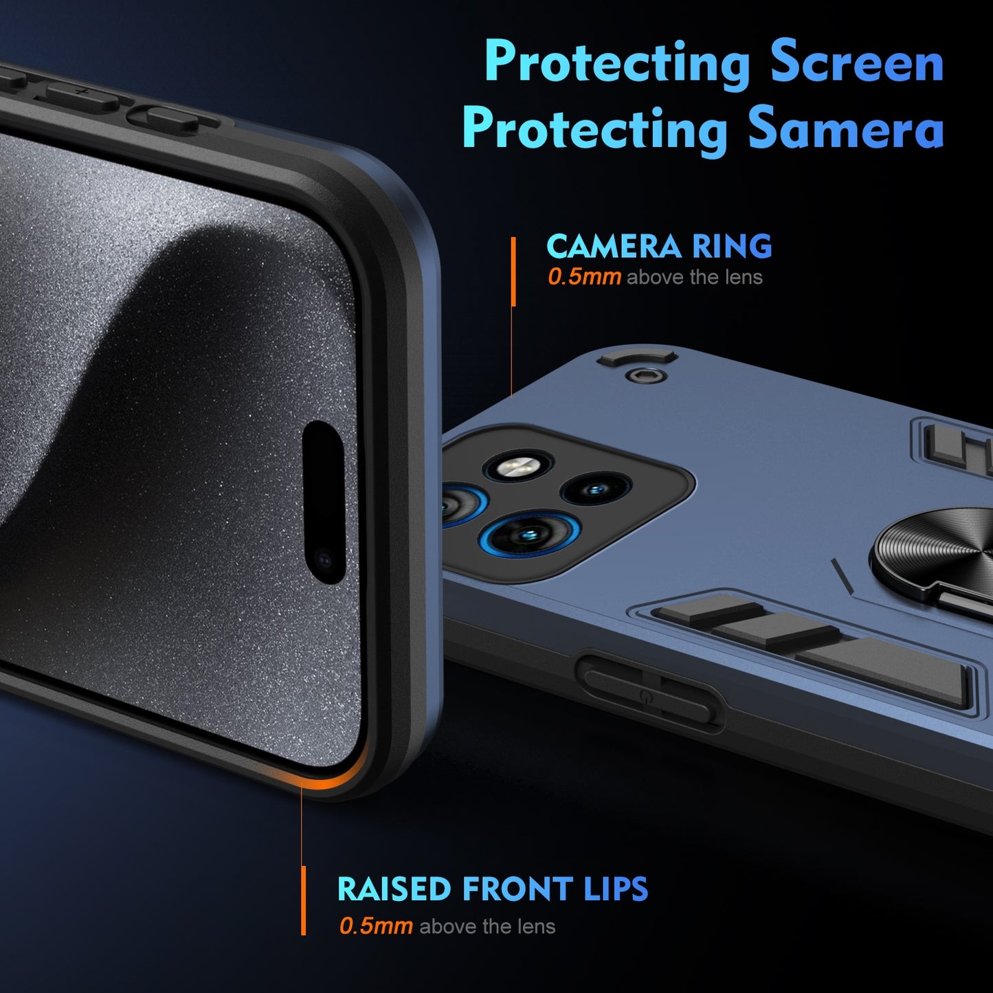 Motorola Edge 50 Neo Shockproof Metal Ring Holder Phone Case with 360 degrees Rotating Kickstand, Ultra Slim Protective Cover, Raised Camera Guard, PC Silicone Armour Shell, Anti-Scratch Back & Edge Protection