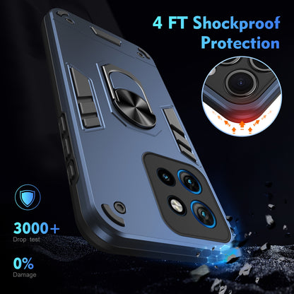 Motorola Edge 50 Neo Shockproof Metal Ring Holder Phone Case with 360 degrees Rotating Kickstand, Ultra Slim Protective Cover, Raised Camera Guard, PC Silicone Armour Shell, Anti-Scratch Back & Edge Protection
