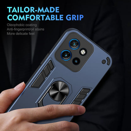 Motorola Edge 50 Neo Shockproof Metal Ring Holder Phone Case with 360 degrees Rotating Kickstand, Ultra Slim Protective Cover, Raised Camera Guard, PC Silicone Armour Shell, Anti-Scratch Back & Edge Protection