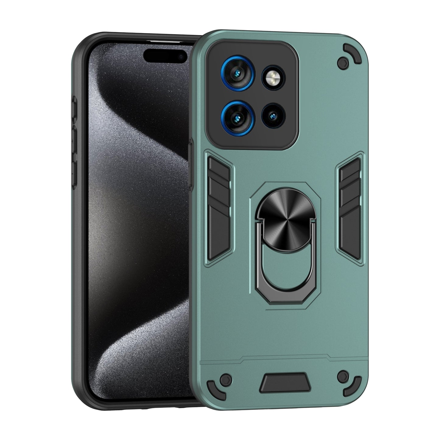 Motorola Edge 50 Neo Shockproof Metal Ring Holder Phone Case with 360 degrees Rotating Kickstand, Ultra Slim Protective Cover, Raised Camera Guard, PC Silicone Armour Shell, Anti-Scratch Back & Edge Protection