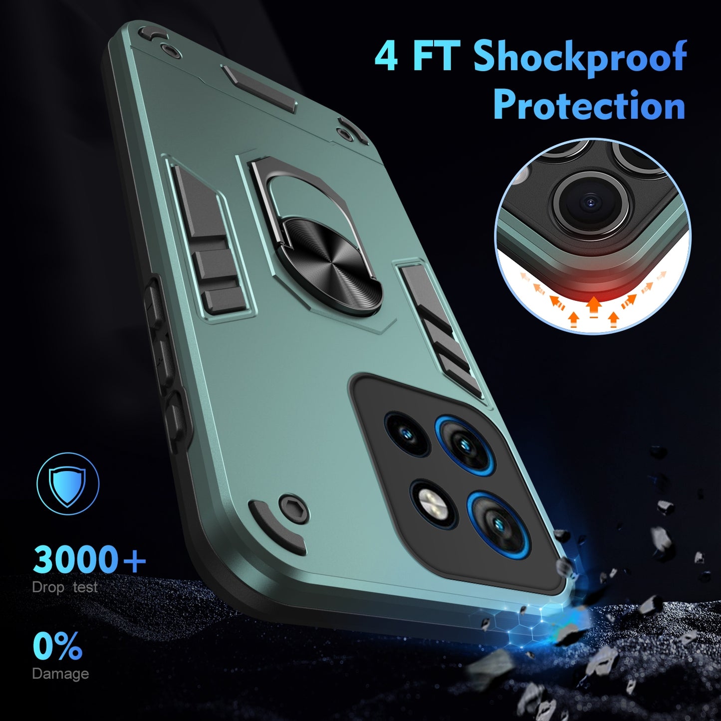 Motorola Edge 50 Neo Shockproof Metal Ring Holder Phone Case with 360 degrees Rotating Kickstand, Ultra Slim Protective Cover, Raised Camera Guard, PC Silicone Armour Shell, Anti-Scratch Back & Edge Protection