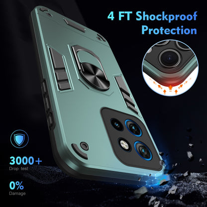 Motorola Edge 50 Neo Shockproof Metal Ring Holder Phone Case with 360 degrees Rotating Kickstand, Ultra Slim Protective Cover, Raised Camera Guard, PC Silicone Armour Shell, Anti-Scratch Back & Edge Protection