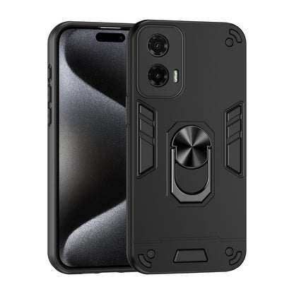 Motorola Moto G35 Shockproof Metal Ring Holder Phone Case with 360 degrees Rotating Kickstand, Ultra Slim Protective Cover, Raised Camera Guard, PC Silicone Armour Shell, Anti-Scratch Back & Edge Protection