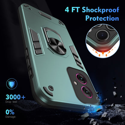 Motorola Moto G55 Shockproof Metal Ring Holder Phone Case with 360 degrees Rotating Kickstand, Ultra Slim Protective Cover, Raised Camera Guard, PC Silicone Armour Shell, Anti-Scratch Back & Edge Protection