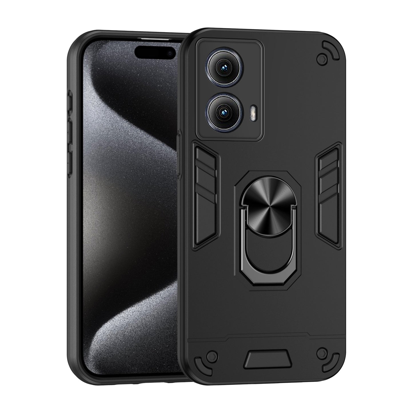 Motorola Edge 2024 Shockproof Metal Ring Holder Phone Case with 360 degrees Rotating Kickstand, Ultra Slim Protective Cover, Raised Camera Guard, PC Silicone Armour Shell, Anti-Scratch Back & Edge Protection