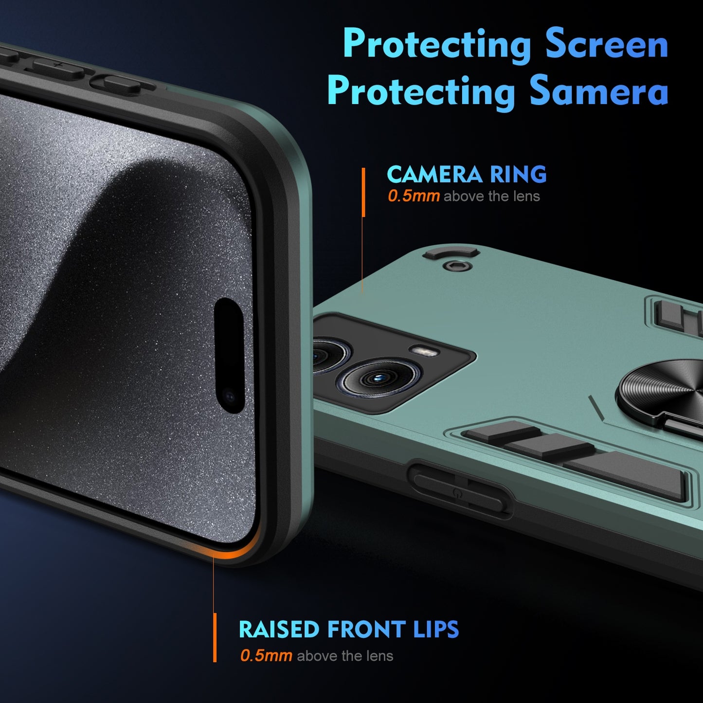 Motorola Edge 2024 Shockproof Metal Ring Holder Phone Case with 360 degrees Rotating Kickstand, Ultra Slim Protective Cover, Raised Camera Guard, PC Silicone Armour Shell, Anti-Scratch Back & Edge Protection