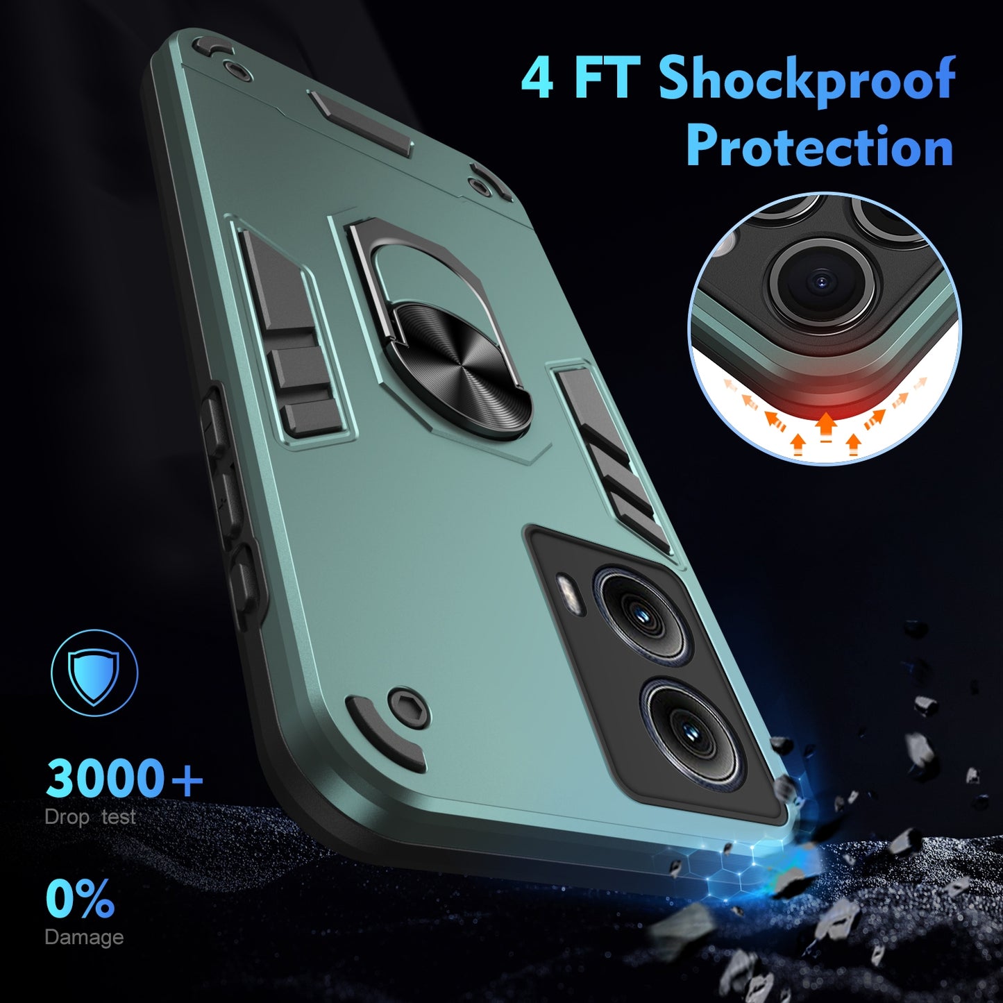 Motorola Edge 2024 Shockproof Metal Ring Holder Phone Case with 360 degrees Rotating Kickstand, Ultra Slim Protective Cover, Raised Camera Guard, PC Silicone Armour Shell, Anti-Scratch Back & Edge Protection