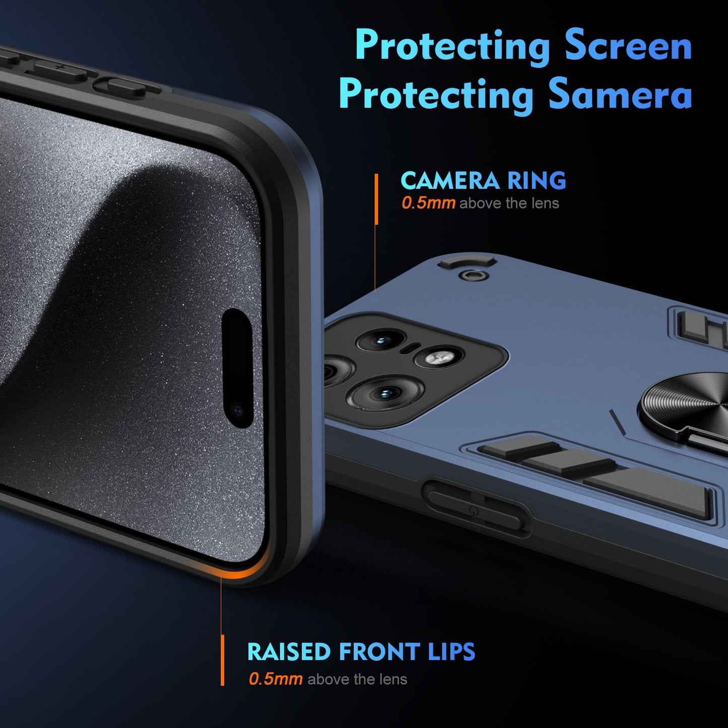 Motorola Edge 50 Pro Shockproof Metal Ring Holder Phone Case with 360 degrees Rotating Kickstand, Ultra Slim Protective Cover, Raised Camera Guard, PC Silicone Armour Shell, Anti-Scratch Back & Edge Protection