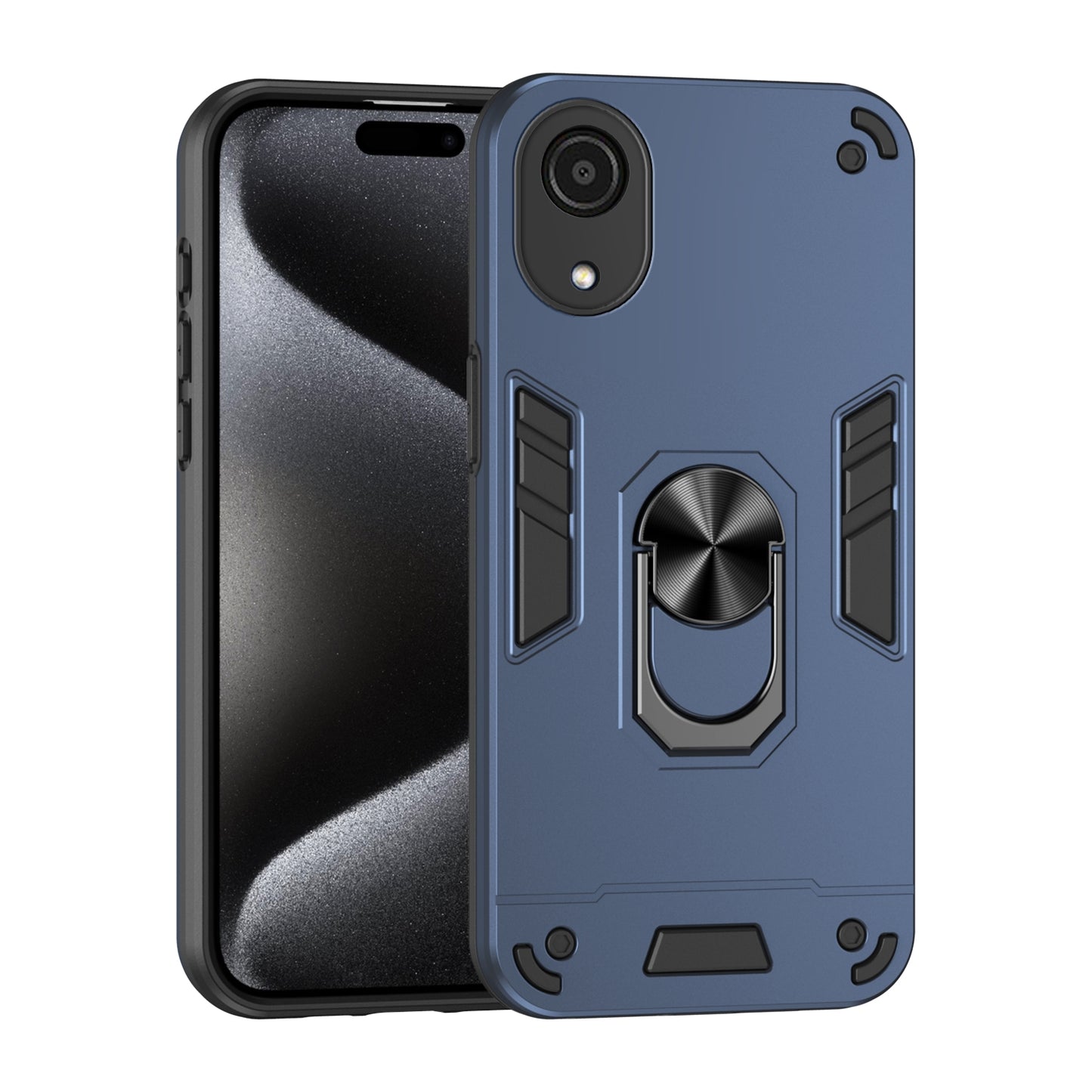 Samsung Galaxy A03 Core Shockproof Metal Ring Holder Phone Case with 360 degrees Rotating Kickstand, Ultra Slim Protective Cover, Raised Camera Guard, PC Silicone Armour Shell, Anti-Scratch Back & Edge Protection
