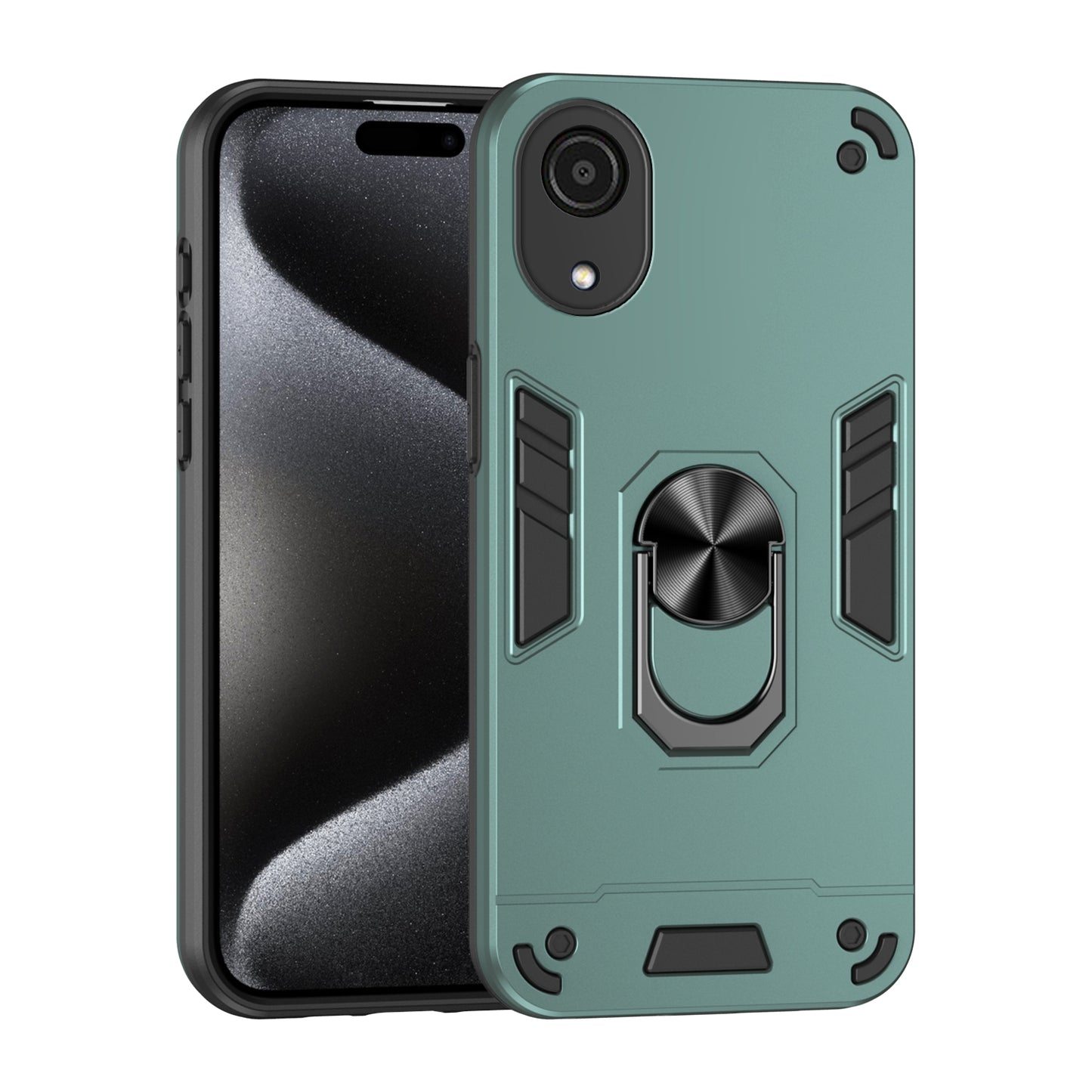 Samsung Galaxy A03 Core Shockproof Metal Ring Holder Phone Case with 360 degrees Rotating Kickstand, Ultra Slim Protective Cover, Raised Camera Guard, PC Silicone Armour Shell, Anti-Scratch Back & Edge Protection