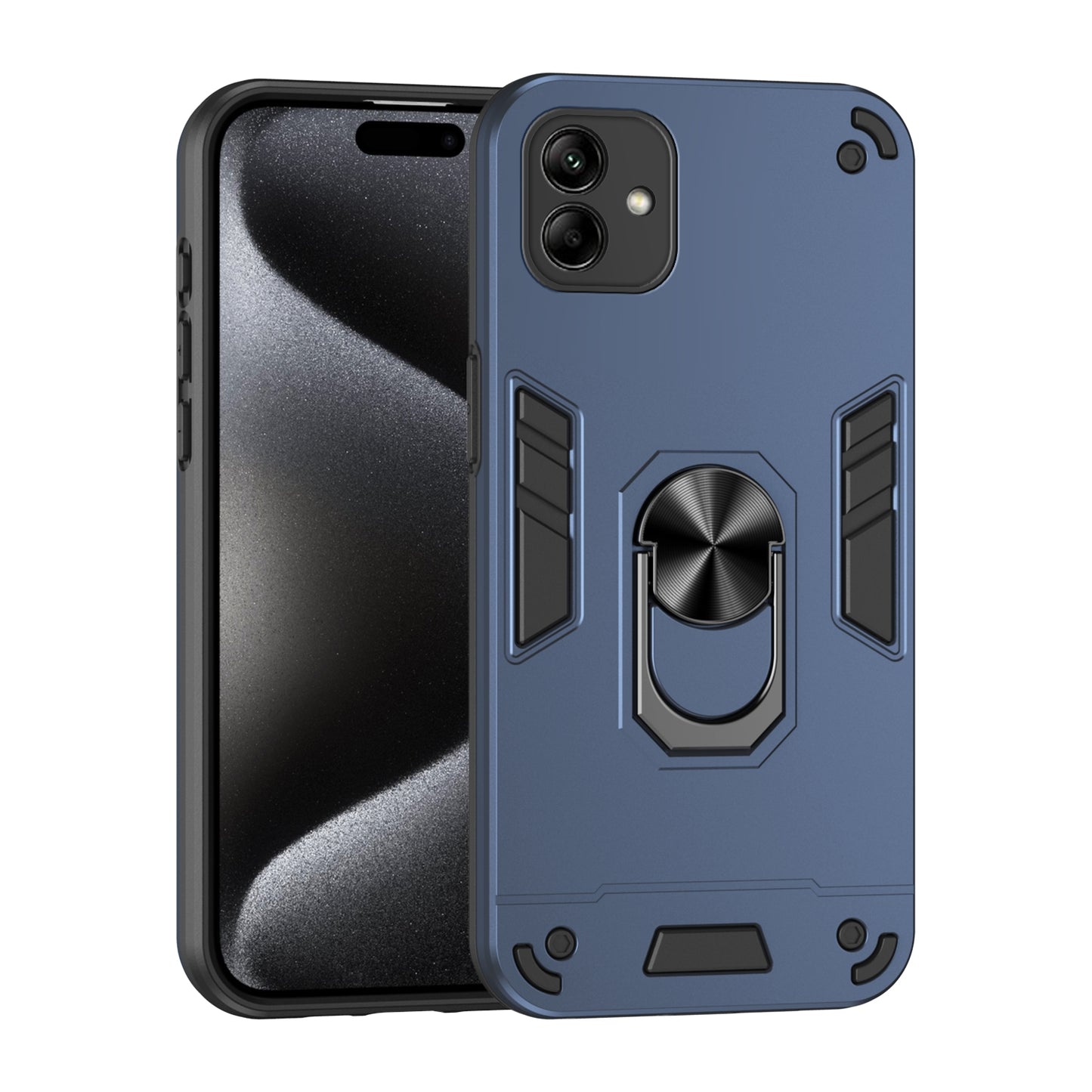Samsung Galaxy A04 Shockproof Metal Ring Holder Phone Case with 360 degrees Rotating Kickstand, Ultra Slim Protective Cover, Raised Camera Guard, PC Silicone Armour Shell, Anti-Scratch Back & Edge Protection