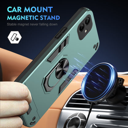 Samsung Galaxy A04 Shockproof Metal Ring Holder Phone Case with 360 degrees Rotating Kickstand, Ultra Slim Protective Cover, Raised Camera Guard, PC Silicone Armour Shell, Anti-Scratch Back & Edge Protection