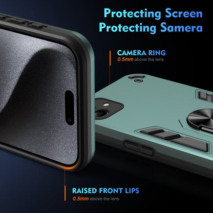 Samsung Galaxy A04 Shockproof Metal Ring Holder Phone Case with 360 degrees Rotating Kickstand, Ultra Slim Protective Cover, Raised Camera Guard, PC Silicone Armour Shell, Anti-Scratch Back & Edge Protection