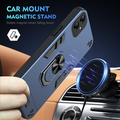 Samsung Galaxy A04e Shockproof Metal Ring Holder Phone Case with 360 degrees Rotating Kickstand, Ultra Slim Protective Cover, Raised Camera Guard, PC Silicone Armour Shell, Anti-Scratch Back & Edge Protection