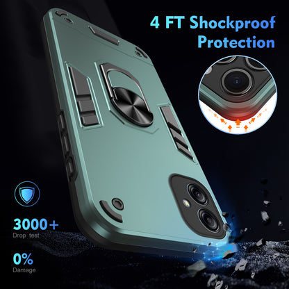 Samsung Galaxy A04e Shockproof Metal Ring Holder Phone Case with 360 degrees Rotating Kickstand, Ultra Slim Protective Cover, Raised Camera Guard, PC Silicone Armour Shell, Anti-Scratch Back & Edge Protection