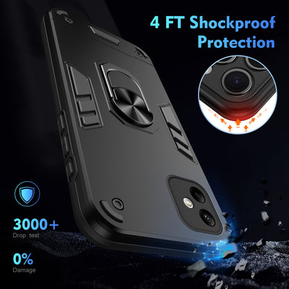 Samsung Galaxy A05 Shockproof Metal Ring Holder Phone Case with 360 degrees Rotating Kickstand, Ultra Slim Protective Cover, Raised Camera Guard, PC Silicone Armour Shell, Anti-Scratch Back & Edge Protection