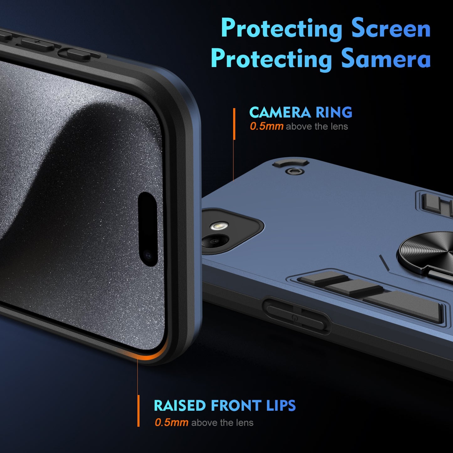 Samsung Galaxy A05 Shockproof Metal Ring Holder Phone Case with 360 degrees Rotating Kickstand, Ultra Slim Protective Cover, Raised Camera Guard, PC Silicone Armour Shell, Anti-Scratch Back & Edge Protection
