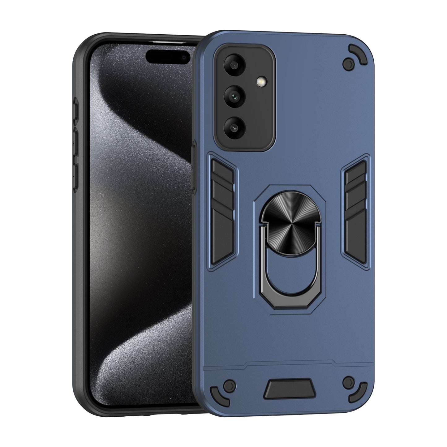 Samsung Galaxy A05s Shockproof Metal Ring Holder Phone Case with 360 degrees Rotating Kickstand, Ultra Slim Protective Cover, Raised Camera Guard, PC Silicone Armour Shell, Anti-Scratch Back & Edge Protection
