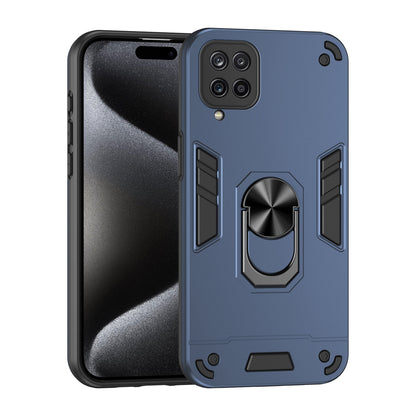 Samsung Galaxy A12 Shockproof Metal Ring Holder Phone Case with 360 degrees Rotating Kickstand, Ultra Slim Protective Cover, Raised Camera Guard, PC Silicone Armour Shell, Anti-Scratch Back & Edge Protection