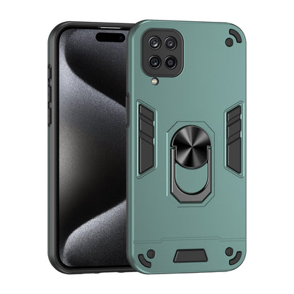 Samsung Galaxy A12 Shockproof Metal Ring Holder Phone Case with 360 degrees Rotating Kickstand, Ultra Slim Protective Cover, Raised Camera Guard, PC Silicone Armour Shell, Anti-Scratch Back & Edge Protection