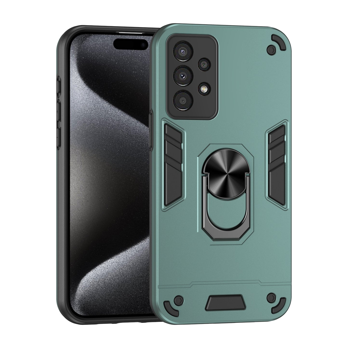 Samsung Galaxy A13 Shockproof Metal Ring Holder Phone Case with 360 degrees Rotating Kickstand, Ultra Slim Protective Cover, Raised Camera Guard, PC Silicone Armour Shell, Anti-Scratch Back & Edge Protection