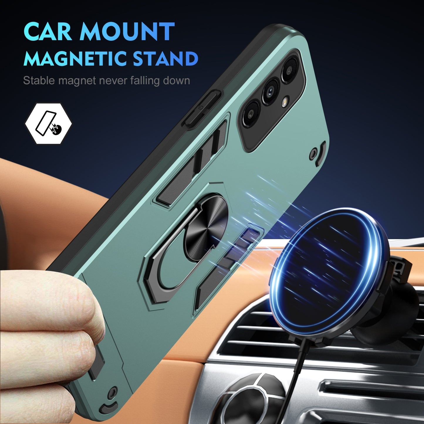 Samsung Galaxy A13 5G Shockproof Metal Ring Holder Phone Case with 360 degrees Rotating Kickstand, Ultra Slim Protective Cover, Raised Camera Guard, PC Silicone Armour Shell, Anti-Scratch Back & Edge Protection