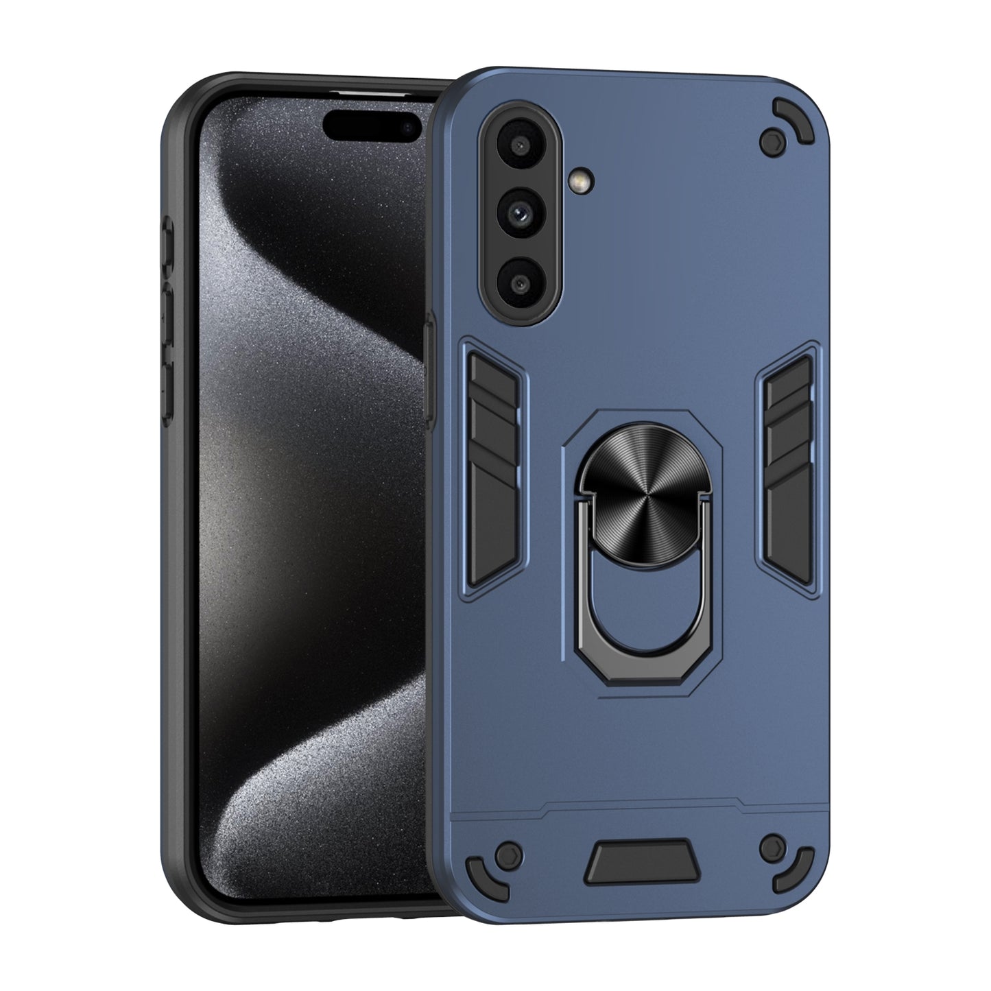 Samsung Galaxy A14 Shockproof Metal Ring Holder Phone Case with 360 degrees Rotating Kickstand, Ultra Slim Protective Cover, Raised Camera Guard, PC Silicone Armour Shell, Anti-Scratch Back & Edge Protection