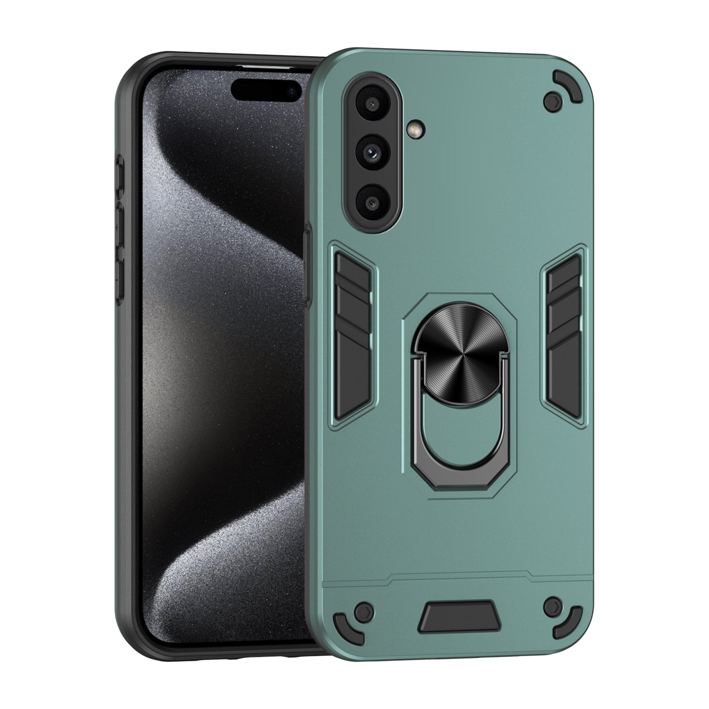Samsung Galaxy A14 Shockproof Metal Ring Holder Phone Case with 360 degrees Rotating Kickstand, Ultra Slim Protective Cover, Raised Camera Guard, PC Silicone Armour Shell, Anti-Scratch Back & Edge Protection