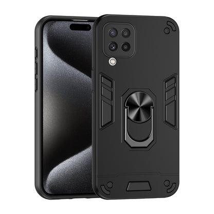 Samsung Galaxy A22 4G Shockproof Metal Ring Holder Phone Case with 360 degrees Rotating Kickstand, Ultra Slim Protective Cover, Raised Camera Guard, PC Silicone Armour Shell, Anti-Scratch Back & Edge Protection