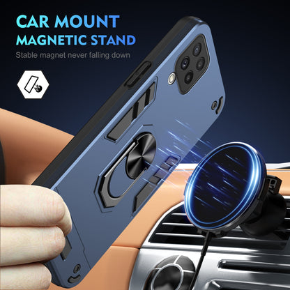Samsung Galaxy A22 4G Shockproof Metal Ring Holder Phone Case with 360 degrees Rotating Kickstand, Ultra Slim Protective Cover, Raised Camera Guard, PC Silicone Armour Shell, Anti-Scratch Back & Edge Protection