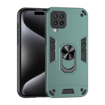 Samsung Galaxy A22 4G Shockproof Metal Ring Holder Phone Case with 360 degrees Rotating Kickstand, Ultra Slim Protective Cover, Raised Camera Guard, PC Silicone Armour Shell, Anti-Scratch Back & Edge Protection