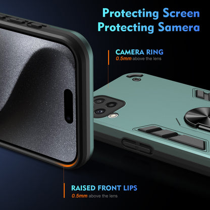 Samsung Galaxy A22 4G Shockproof Metal Ring Holder Phone Case with 360 degrees Rotating Kickstand, Ultra Slim Protective Cover, Raised Camera Guard, PC Silicone Armour Shell, Anti-Scratch Back & Edge Protection