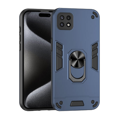 Samsung Galaxy A22 5G Shockproof Metal Ring Holder Phone Case with 360 degrees Rotating Kickstand, Ultra Slim Protective Cover, Raised Camera Guard, PC Silicone Armour Shell, Anti-Scratch Back & Edge Protection