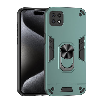 Samsung Galaxy A22 5G Shockproof Metal Ring Holder Phone Case with 360 degrees Rotating Kickstand, Ultra Slim Protective Cover, Raised Camera Guard, PC Silicone Armour Shell, Anti-Scratch Back & Edge Protection