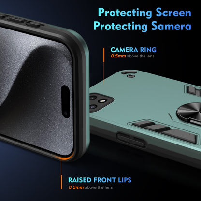 Samsung Galaxy A22 5G Shockproof Metal Ring Holder Phone Case with 360 degrees Rotating Kickstand, Ultra Slim Protective Cover, Raised Camera Guard, PC Silicone Armour Shell, Anti-Scratch Back & Edge Protection