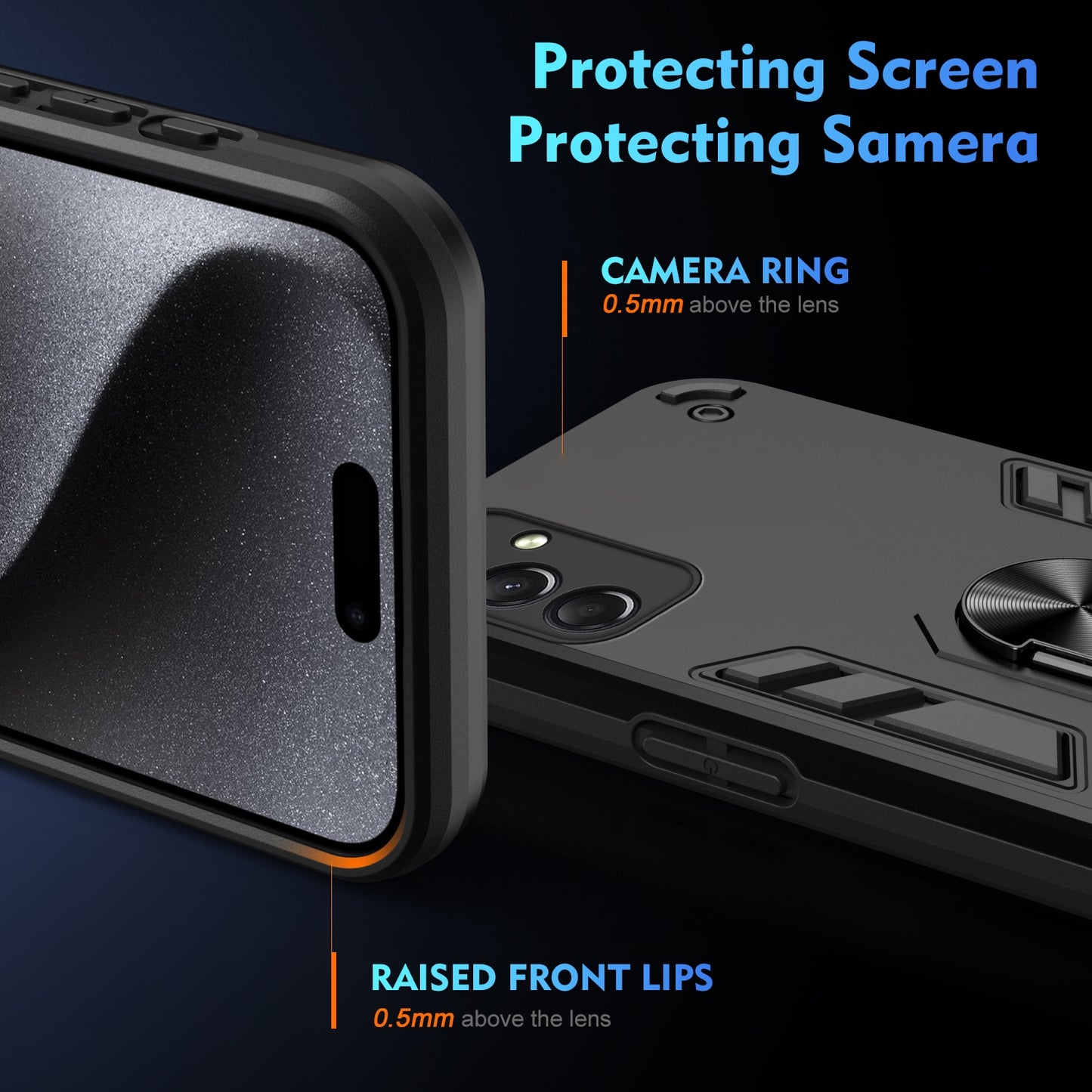 Samsung Galaxy A24 4G Shockproof Metal Ring Holder Phone Case with 360 degrees Rotating Kickstand, Ultra Slim Protective Cover, Raised Camera Guard, PC Silicone Armour Shell, Anti-Scratch Back & Edge Protection