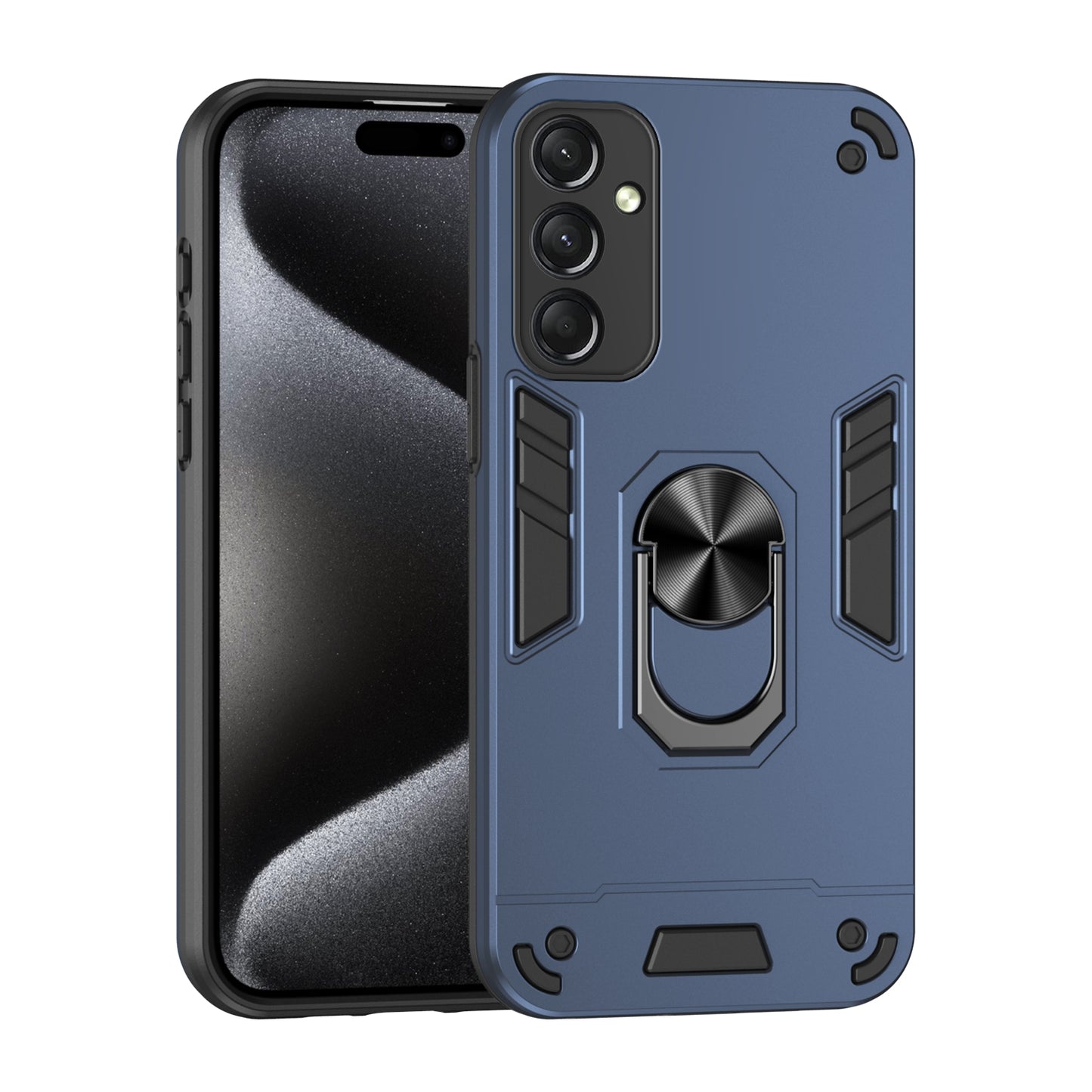 Samsung Galaxy A24 4G Shockproof Metal Ring Holder Phone Case with 360 degrees Rotating Kickstand, Ultra Slim Protective Cover, Raised Camera Guard, PC Silicone Armour Shell, Anti-Scratch Back & Edge Protection